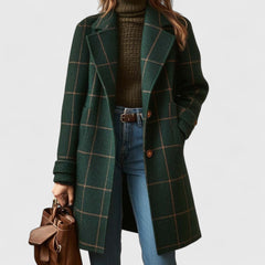 Check Wool Coat Women Belted