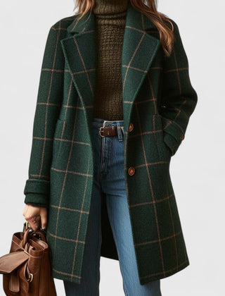 Check Wool Coat Women Belted