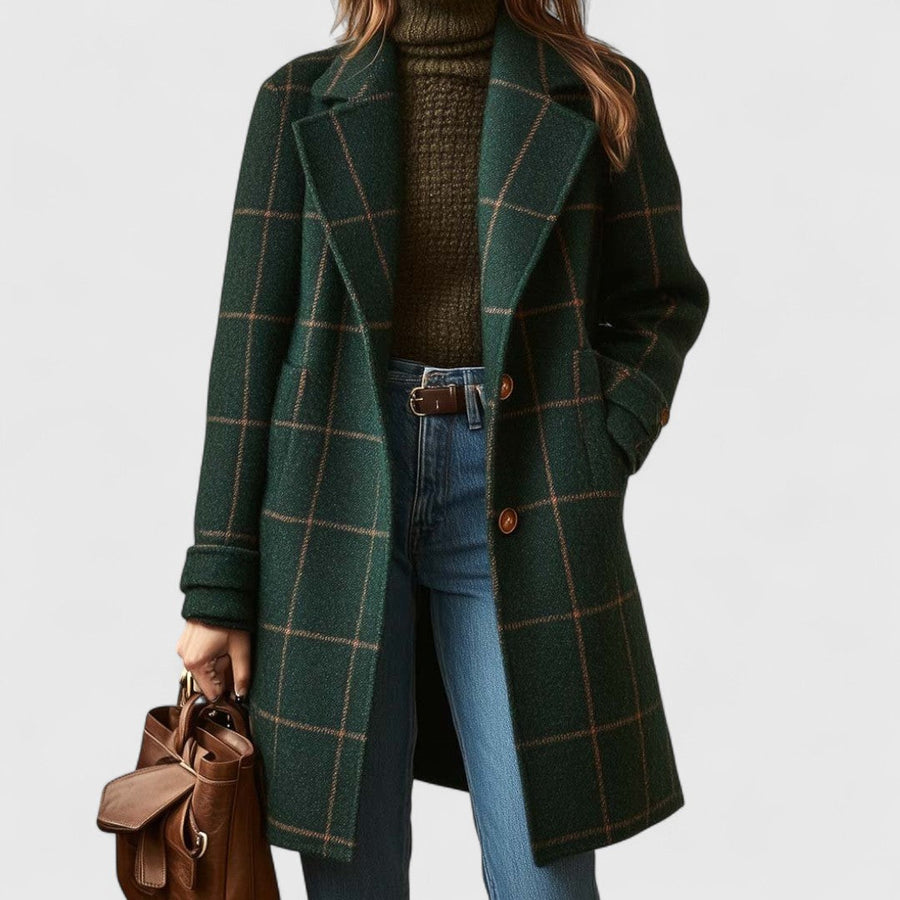 Check Wool Coat Women Belted