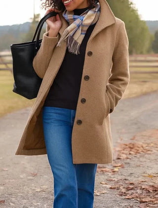 Camel Pea Coat Women Double Breasted