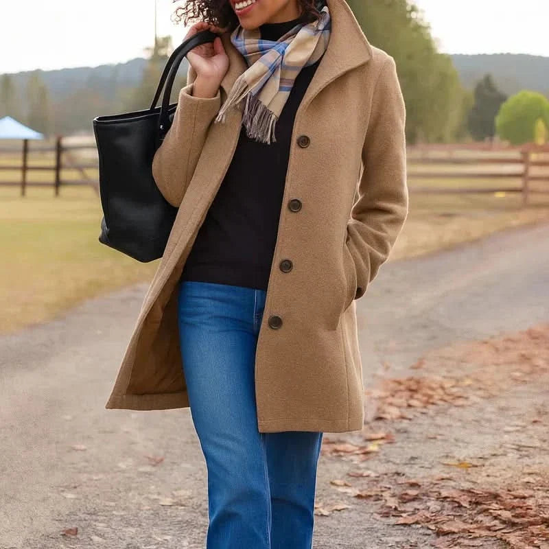 Camel Pea Coat Women Double Breasted