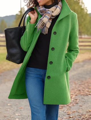 Camel Pea Coat Women Double Breasted - View 10