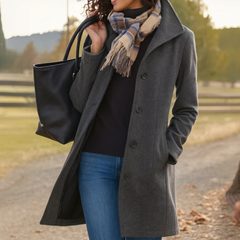 Camel Pea Coat Women Double Breasted - View 2