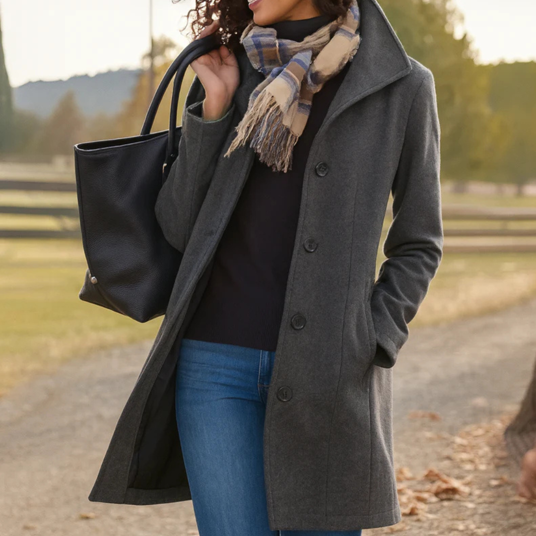 Camel Pea Coat Women Double Breasted - View 2