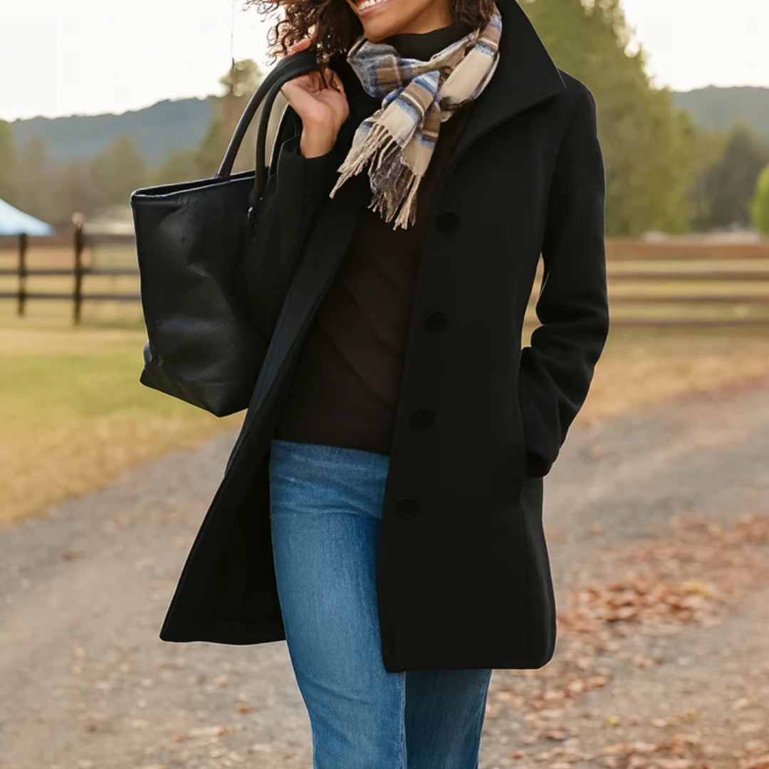 Camel Pea Coat Women Double Breasted - View 3