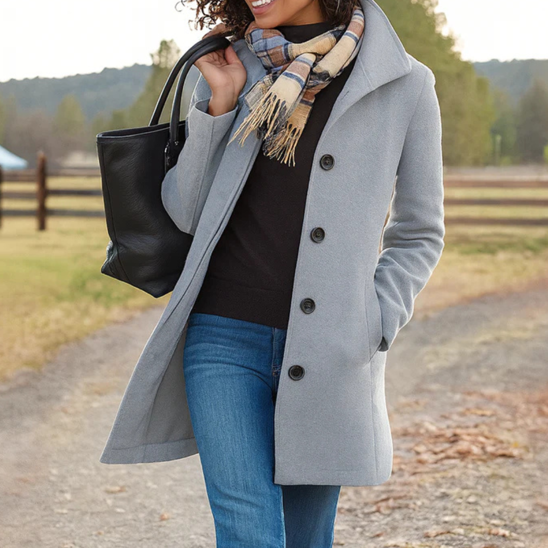 Camel Pea Coat Women Double Breasted - View 4