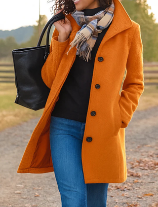 Camel Pea Coat Women Double Breasted - View 7