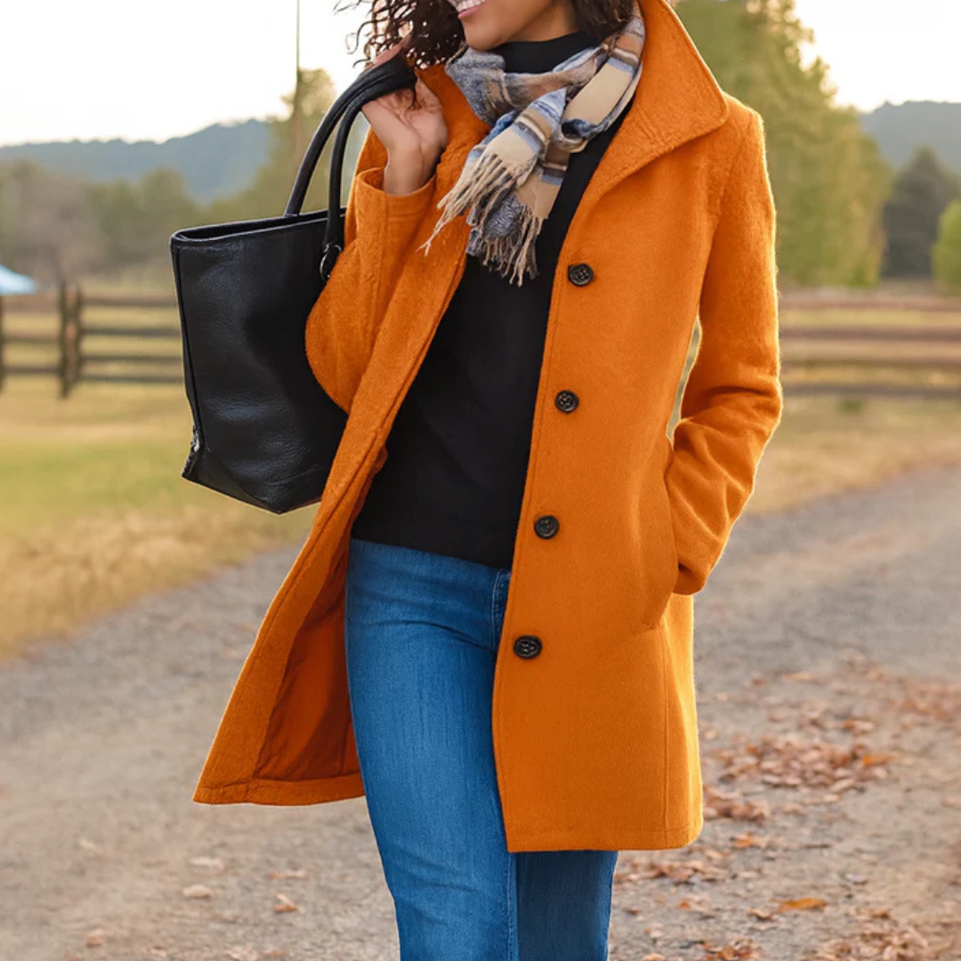 Camel Pea Coat Women Double Breasted - View 7