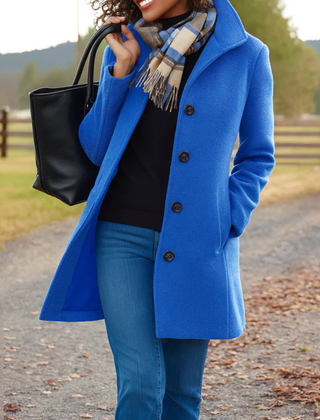Camel Pea Coat Women Double Breasted - View 8