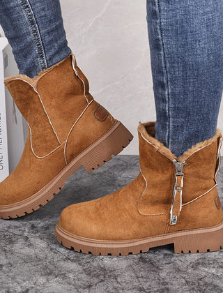 Fleece Lined Ankle Boots Women Chunky