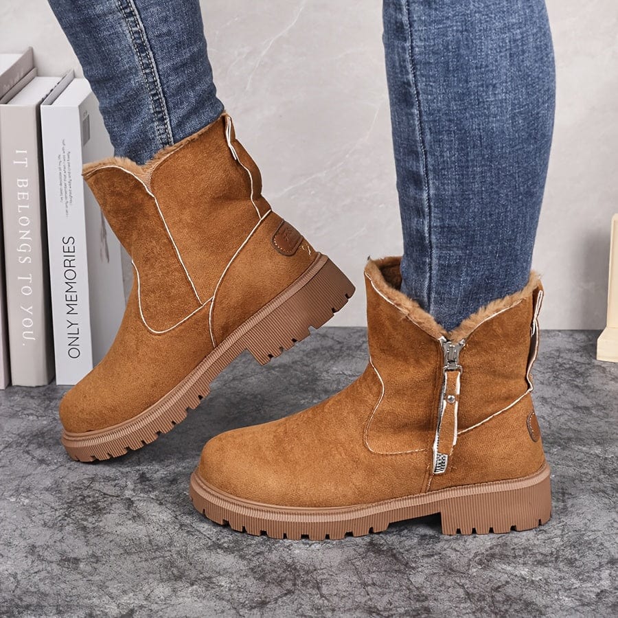 Fleece Lined Ankle Boots Women Chunky