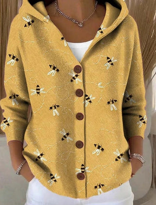 Hooded Button Up Shirt Jacket Women Print - View 2