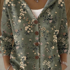 Hooded Button Up Shirt Jacket Women Print - View 4