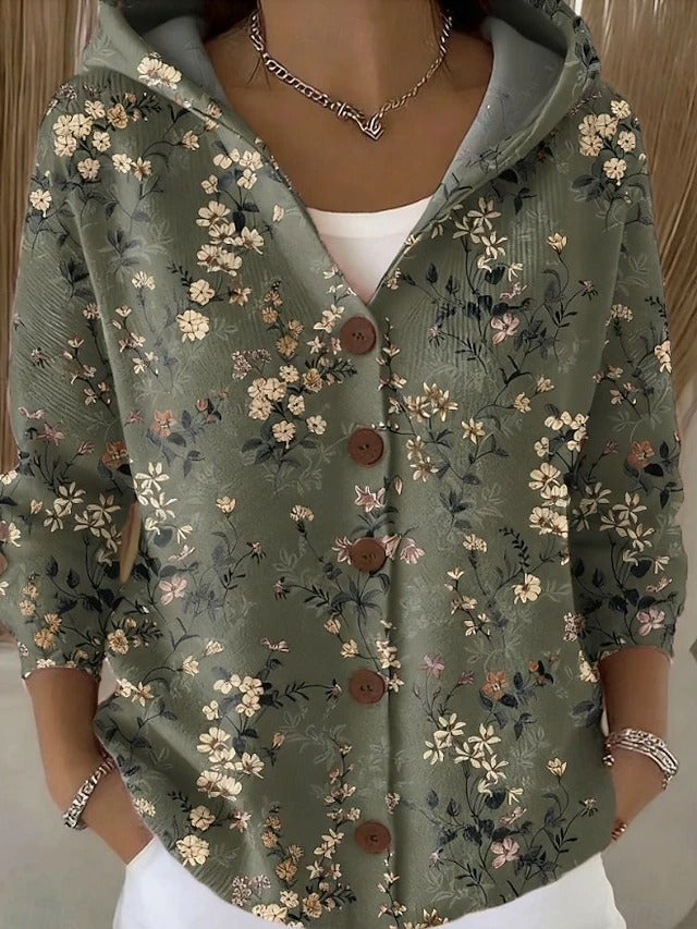 Hooded Button Up Shirt Jacket Women Print - View 4