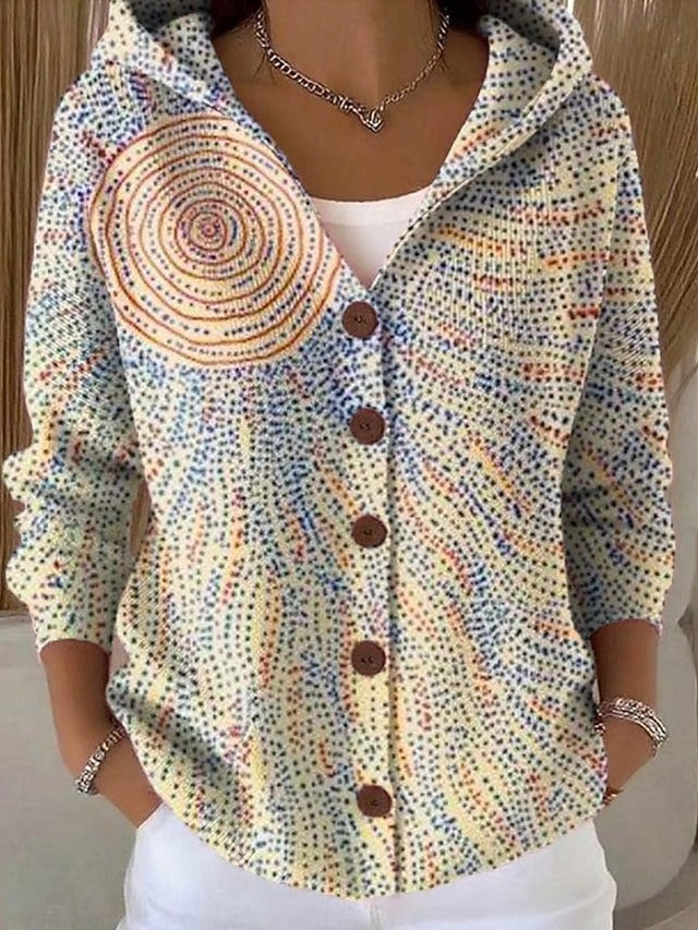Hooded Button Up Shirt Jacket Women Print - View 6