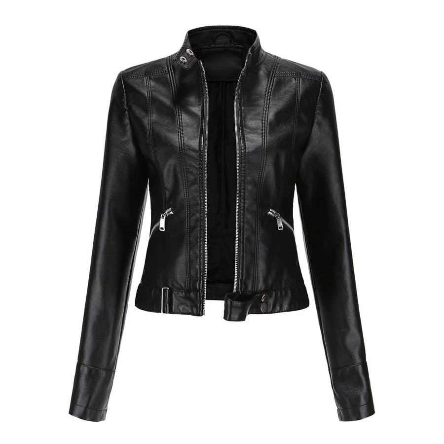 Cropped Faux Leather Moto Jacket Women