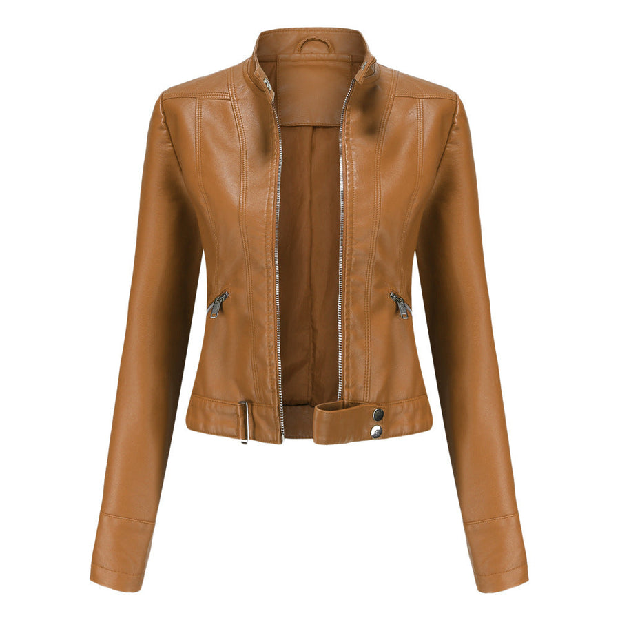 Cropped Faux Leather Moto Jacket Women - View 2