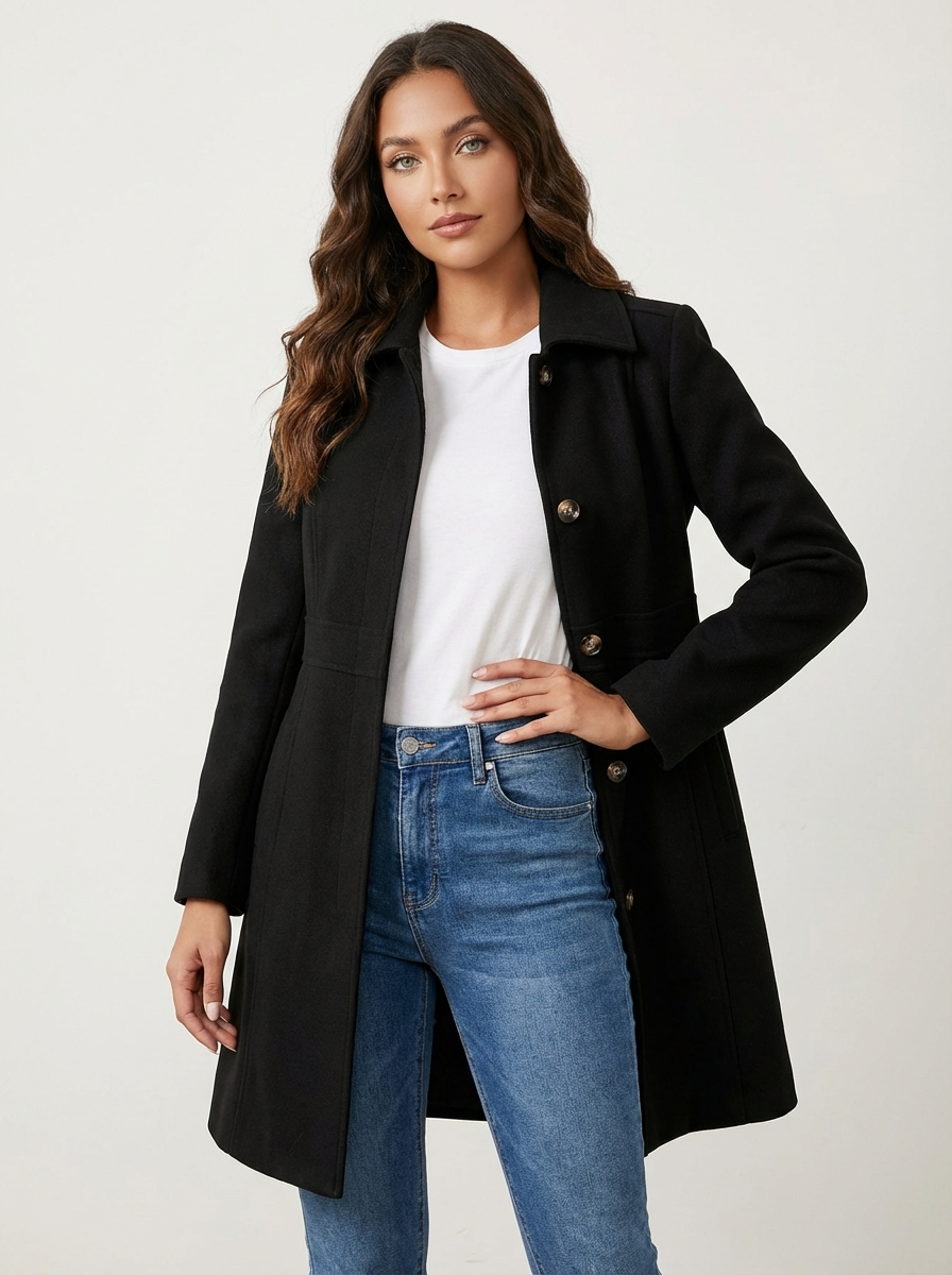 Fit And Flare Wool Coat Women - View 3