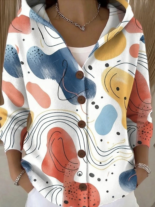 Printed Hooded Cardigan Women Button Up - View 3