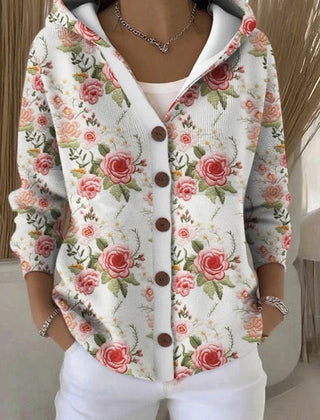 Printed Hooded Cardigan Women Button Up - View 5
