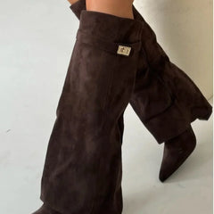 Suede And Leather Knee High Boots Women - View 11