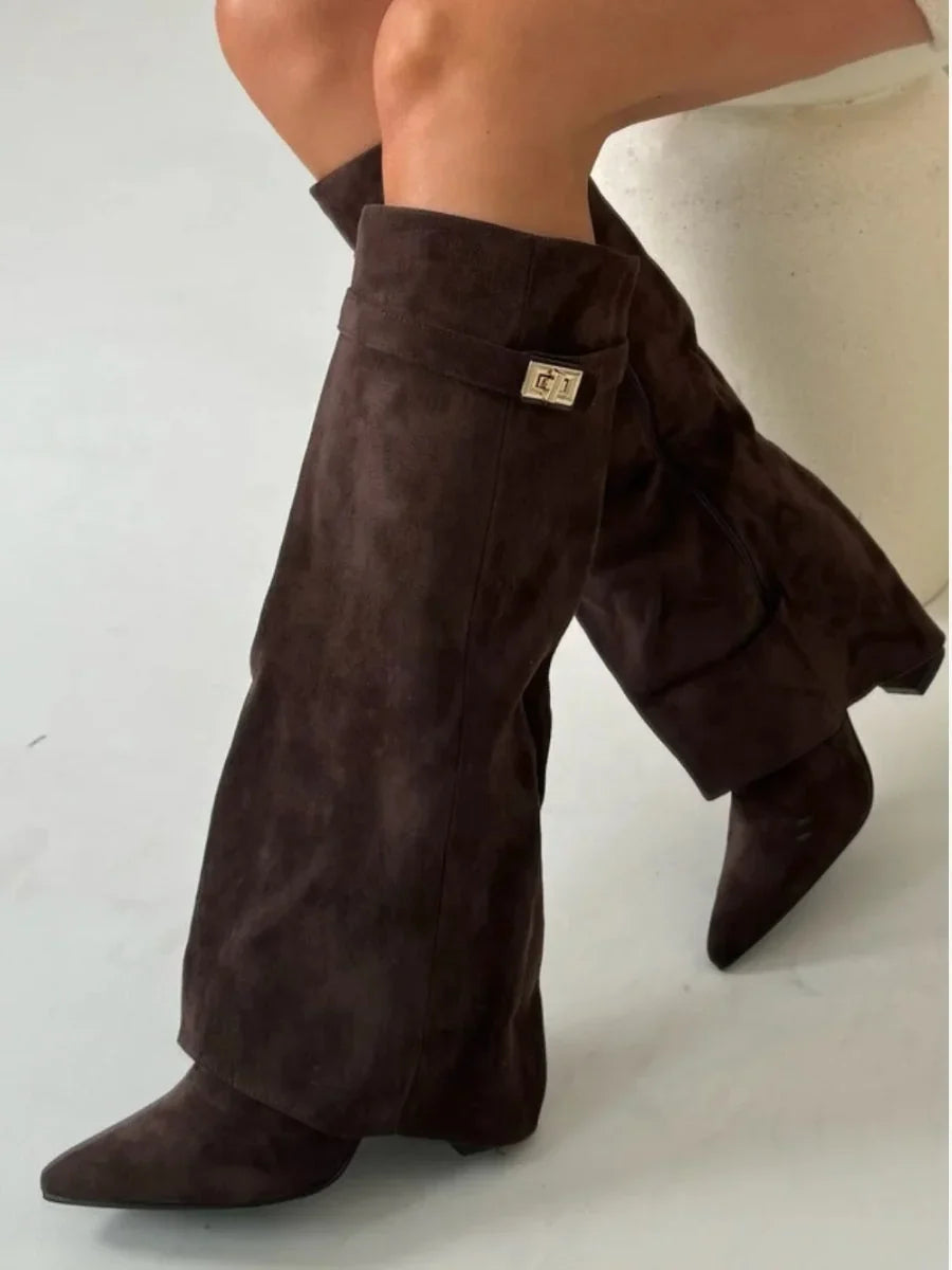Suede And Leather Knee High Boots Women - View 11