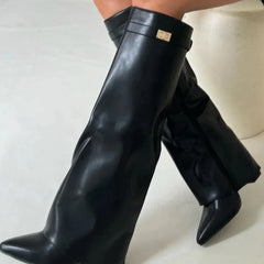Suede And Leather Knee High Boots Women - View 14