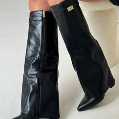 Suede And Leather Knee High Boots Women - View 15