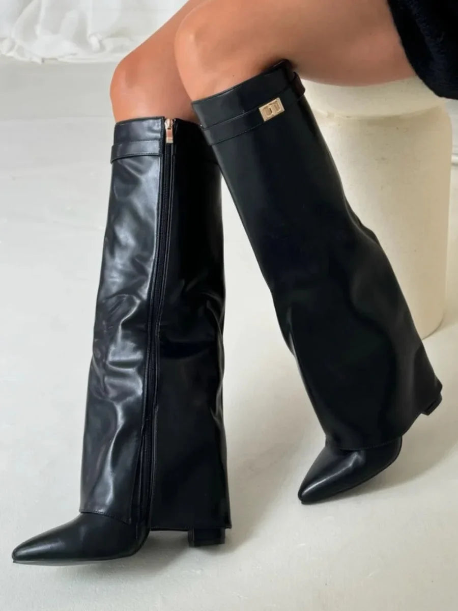Suede And Leather Knee High Boots Women - View 15