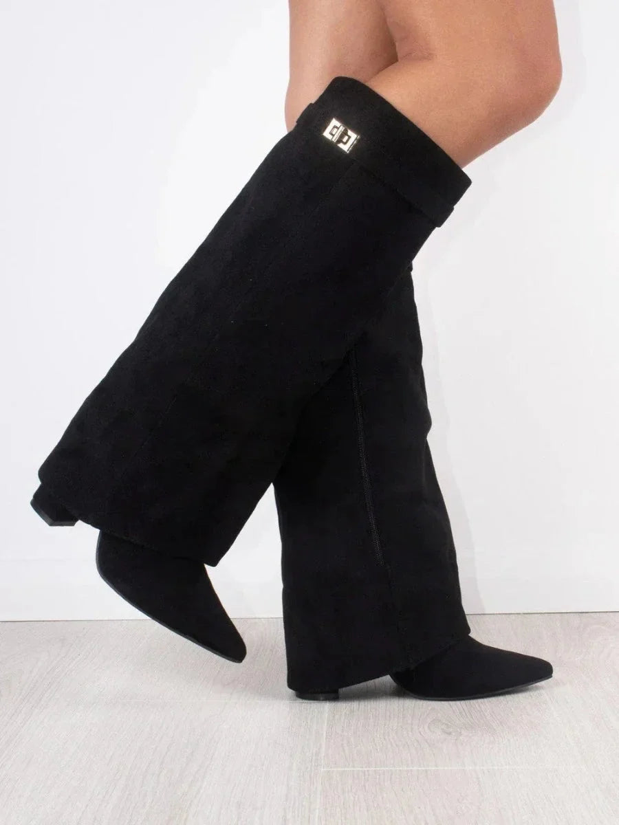 Suede And Leather Knee High Boots Women - View 4