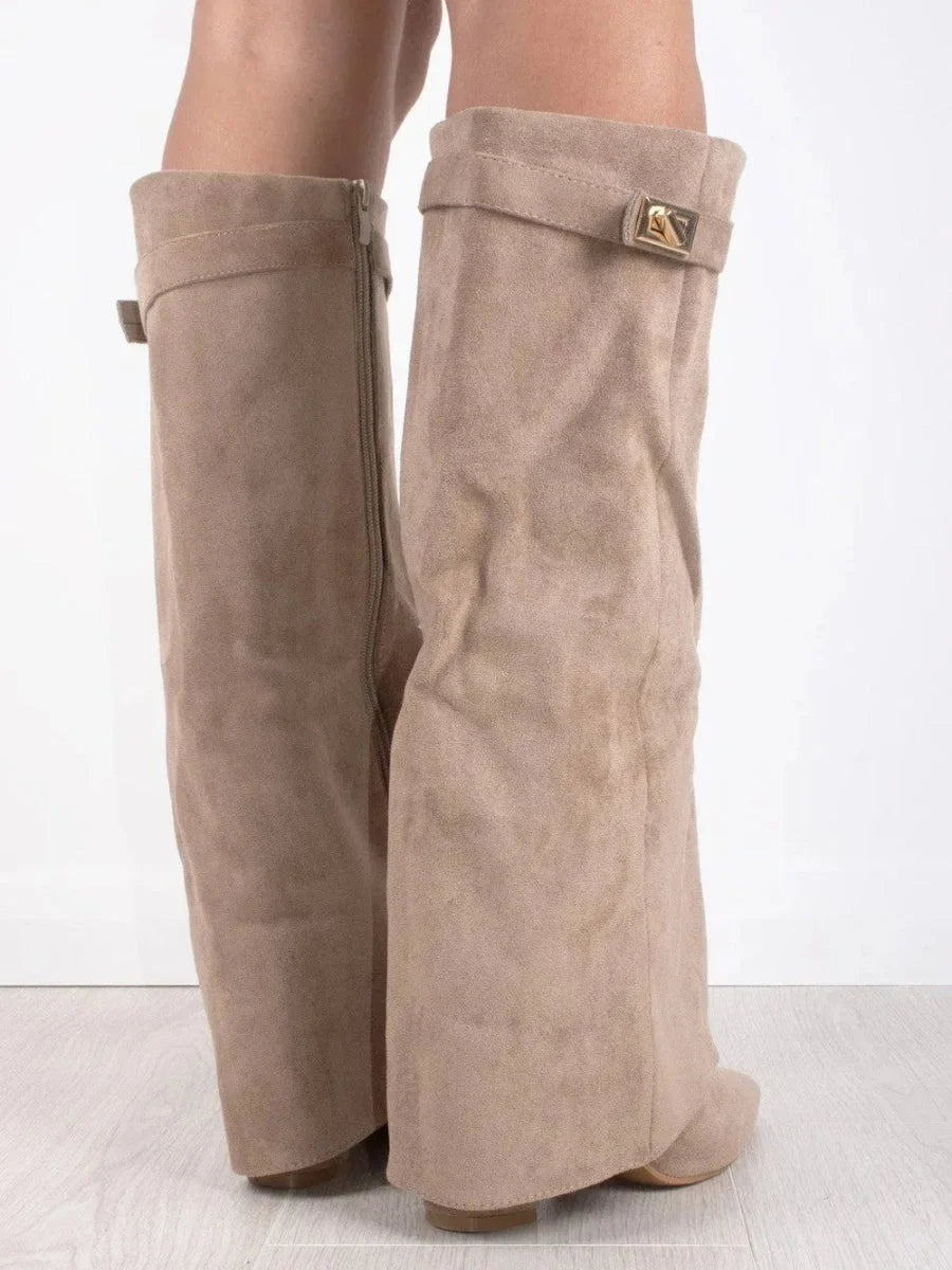 Suede And Leather Knee High Boots Women - View 9