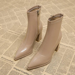 Pointed Toe Ankle Boots Women Block Heel