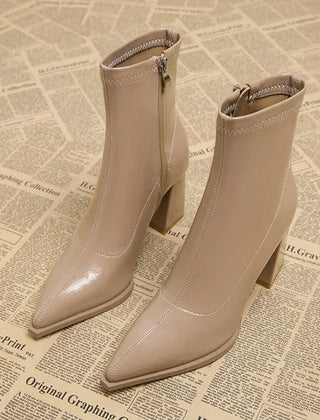 Pointed Toe Ankle Boots Women Block Heel
