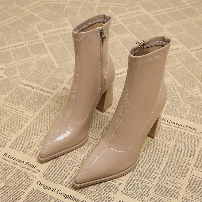 Pointed Toe Ankle Boots Women Block Heel