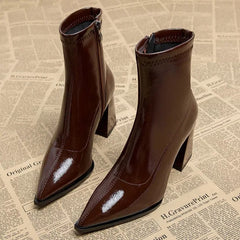 Pointed Toe Ankle Boots Women Block Heel - View 2