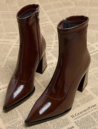 Pointed Toe Ankle Boots Women Block Heel - View 2