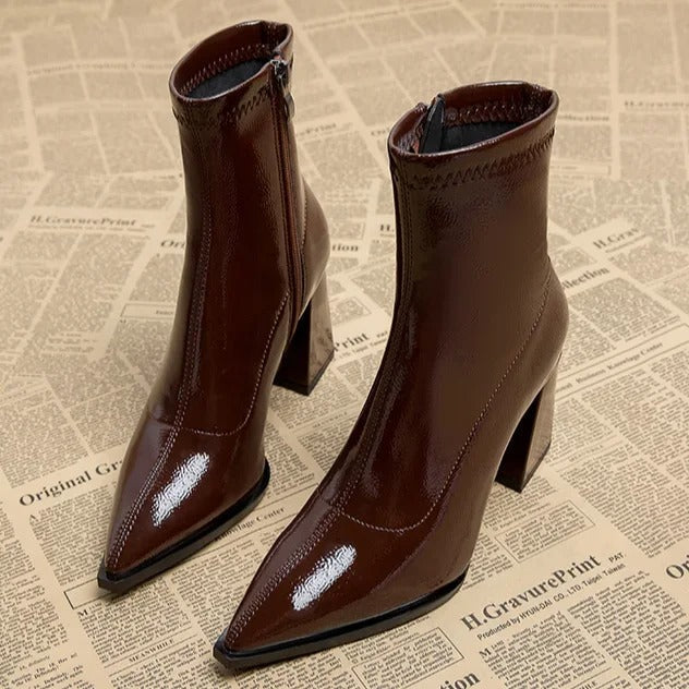 Pointed Toe Ankle Boots Women Block Heel - View 2