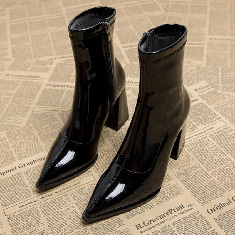 Pointed Toe Ankle Boots Women Block Heel - View 3
