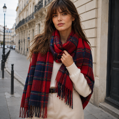 Plaid Blanket Scarf Women Oversized Fringe - View 3