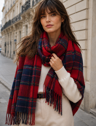 Plaid Blanket Scarf Women Oversized Fringe - View 3
