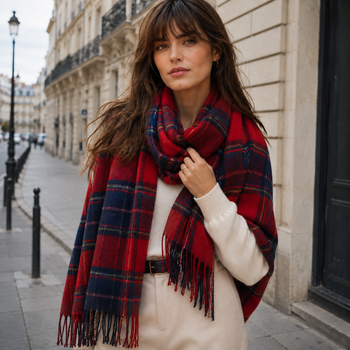 Plaid Blanket Scarf Women Oversized Fringe - View 3