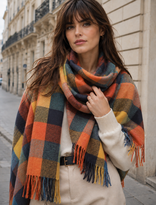Plaid Blanket Scarf Women Oversized Fringe - View 8