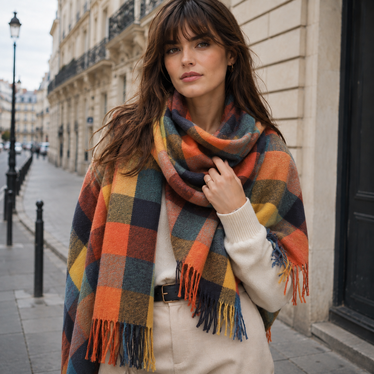 Plaid Blanket Scarf Women Oversized Fringe - View 8