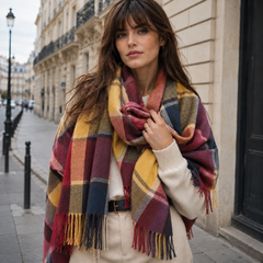 Plaid Blanket Scarf Women Oversized Fringe - View 9