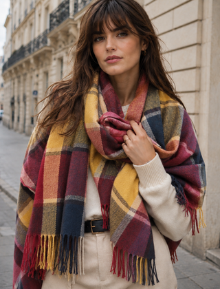 Plaid Blanket Scarf Women Oversized Fringe - View 9