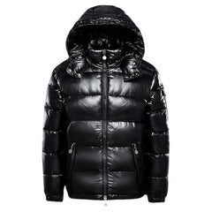 Glossy Down Puffer Jacket Women Hooded