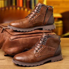 Mens Leather Brogue Lace Up Boots