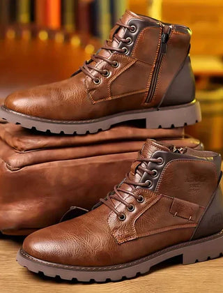 Mens Leather Brogue Lace Up Boots