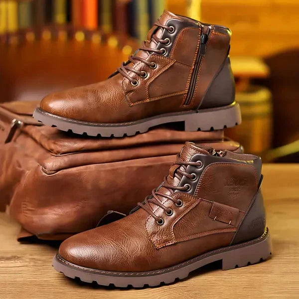 Mens Leather Brogue Lace Up Boots