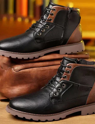Mens Leather Brogue Lace Up Boots - View 3